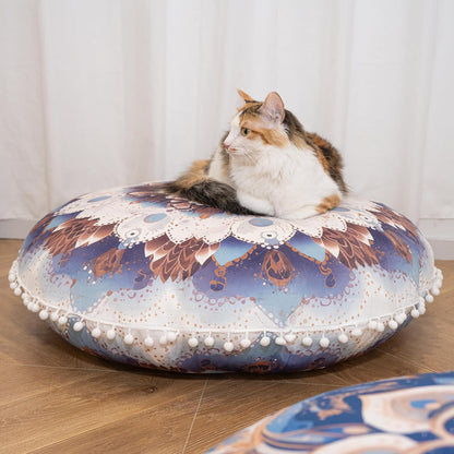 Meditation Cushion Set of 2, 32 Inch Extra Thick Memory Foam Round Floor Pillow with Removable Washable Cover, Bohemian Mandala Yoga Cushion for Adults - Ideal Holiday Decor, Brown