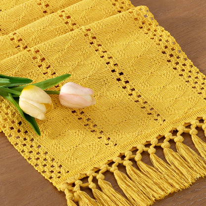 Socomi Boho Table Runner Summer Farmhouse Rustic Dining Kitchen Centerpiece Decor Small Macrame Woven Cotton Linen Coffee Table Runner for Dresser Scarf Home Decor 12x36 inch Beige