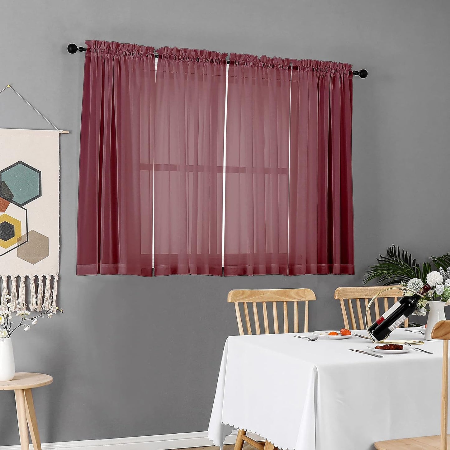 Chyhomenyc Sheer White Valances for Windows 2 Pack, Small Window Curtains for Living Room Bathroom Cafe Laundry Basement, Modern Top Dual Rod Pocket Voile Curtain, 42W x 14L inches, White - Colors A