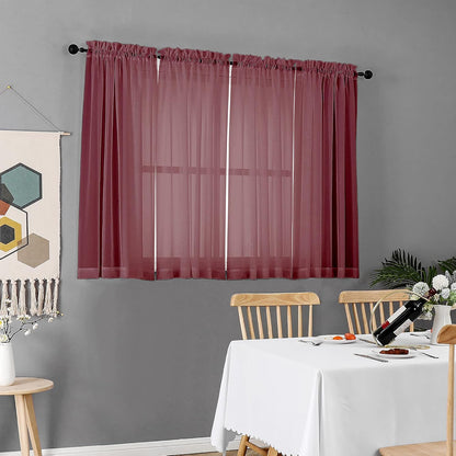 Chyhomenyc Sheer White Valances for Windows 2 Pack, Small Window Curtains for Living Room Bathroom Cafe Laundry Basement, Modern Top Dual Rod Pocket Voile Curtain, 42W x 14L inches, White - Colors A
