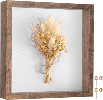 Califortree 8x8 Shadow Box Frame with Soft Linen Back - Push Pins Included, Memory Box Display Case for Flower, Tickets and 3D Items, Black