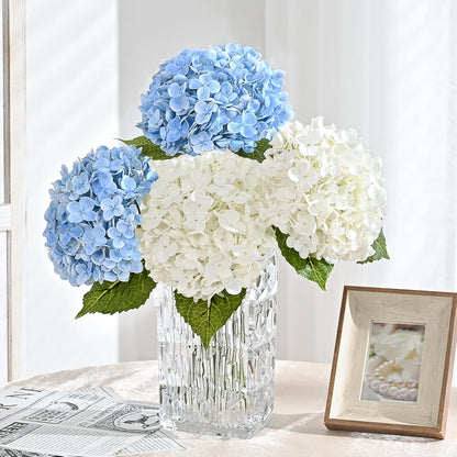 MARTINE MALL 3Pcs 21in Hydrangea Artificial Flowers, Latex Real Touch Hydrangeas Lifelike Large Hydrangea Flowers for Home Decor Party Arrangements Wedding Bouquets Centerpieces (Blue)
