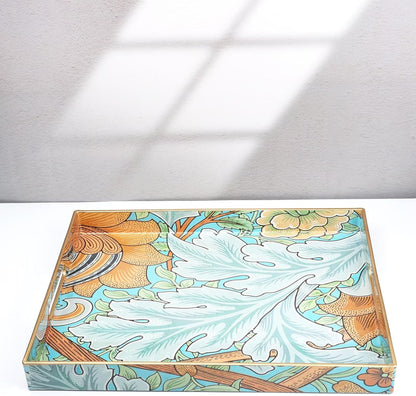 Spsyrine Serving Tray with Handles, Plastic Decorative Tray for Coffee Table, Living Room, Home Decor, Dianthus