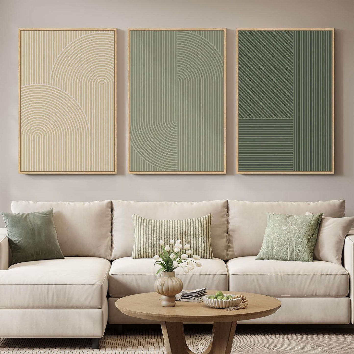 Large Framed Abstract Nature Landscape Wall Art for Living Room, Set of 3 Modern Canvas Prints Paintings Artwork for Walls, Green Lake Pictures for Hallway, Dining Room, Office Wall Decor 24x36 Inch