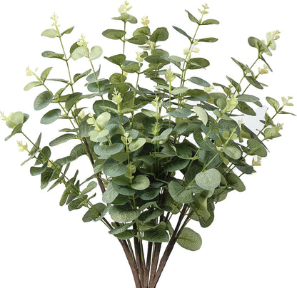 Fake Plants, 20Pcs Eucalyptus Stems Artificial Flowers, Fake Eucalyptus Leaves Stems, Plastic Grey Green Touch Leaf Branches for Home Office Flowers Bouquet Centerpiece Wedding Decoration