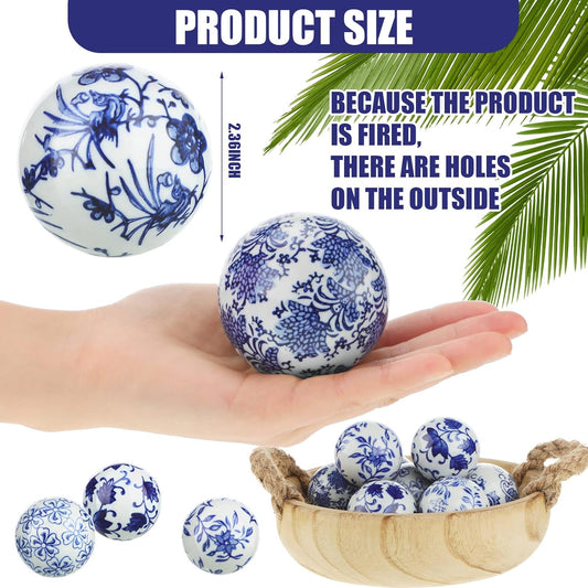 Vesici 9 Pcs Blue and White Porcelain Balls Decorative Chinoiserie Orbs for Centerpiece Bowls China Ceramic Balls Farmhouse Basket Tray Vases Decoration Gifts for Dining Table Holiday(Vintage Style)