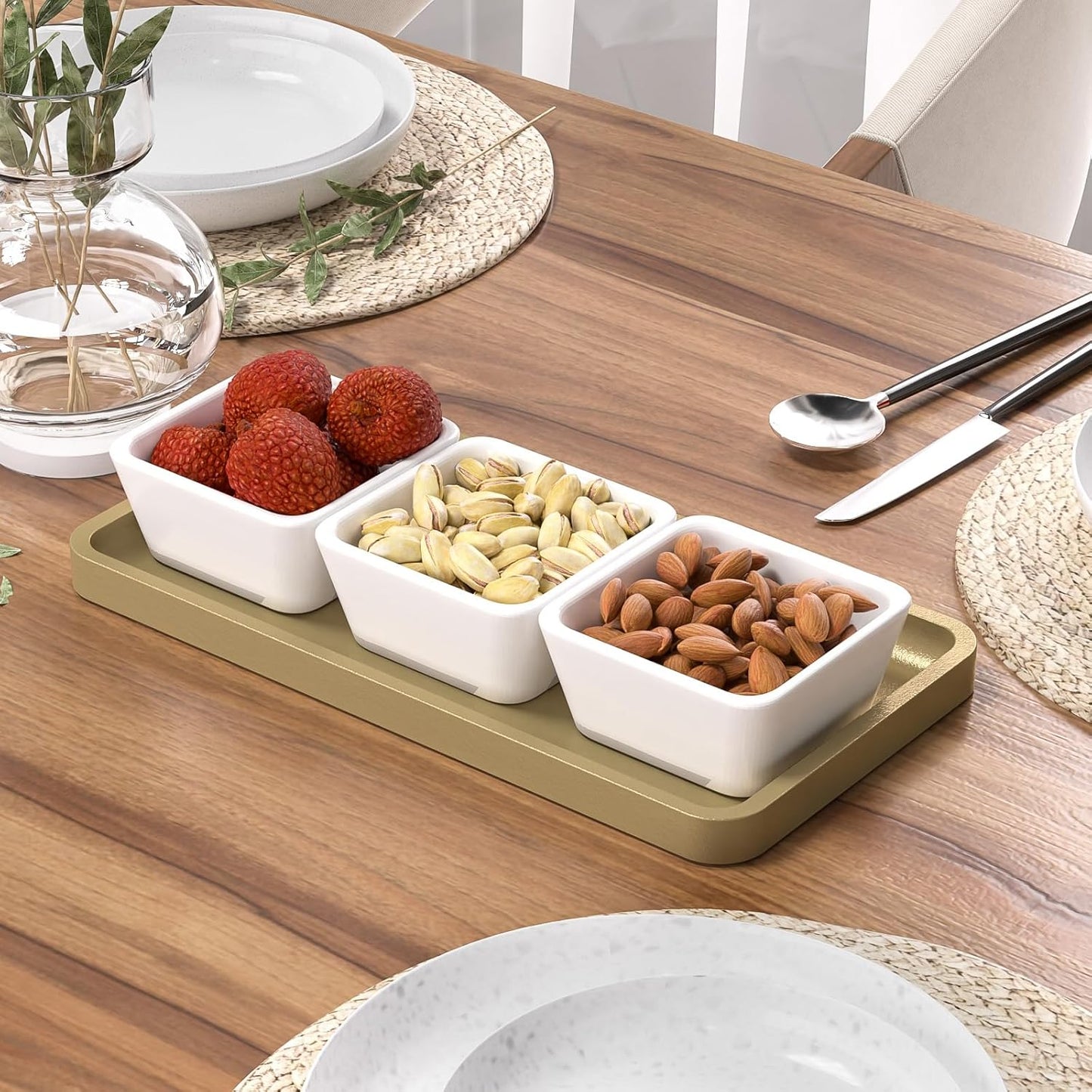Bathroom Vanity Tray for Countertop - Bamboo Organizer Tray for Dresser Tops, Toilet, Perfume Small Decorative Tray Wood Tray for Home Decoration 11.81” L x 6.1” W x 0.79” H Black
