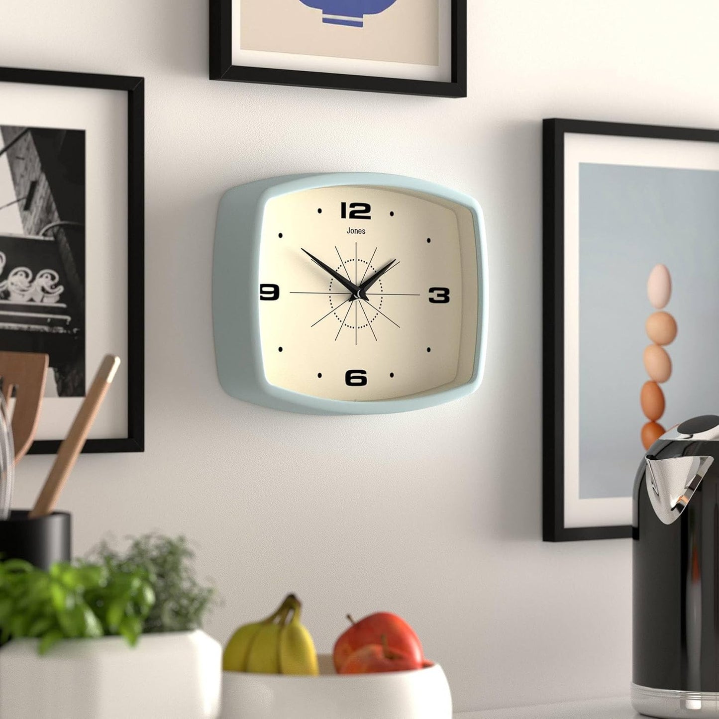 JONES CLOCKS® Movie wall Clock | Retro Rectangular Clock | 10 inch | Orange | Cool mid-Century Designer Look for Kitchen, Living Room or Office