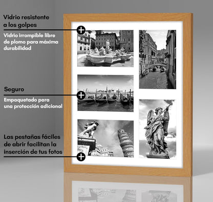 Americanflat 4x6 Collage Picture Frame with Shatter-Resistant Glass - Fits Five 4x6 Photos or Use as One 11x14 Picture Frame - Signature Collection - Collage Frames for Wall Display - Black