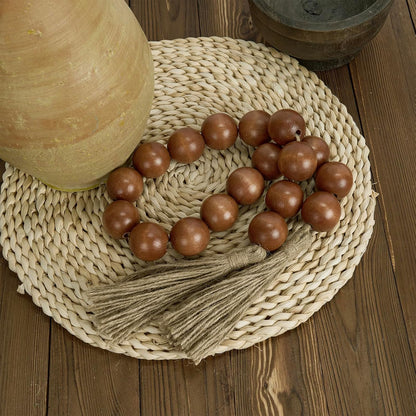 OMISHE Extra Large Wood Bead Garland with 1.6" Diameter Wooden Beads and Tassels, 41" Long Rustic Farmhouse Country Decorative Beads for Home Tiered Tray Decor, Natural Beige