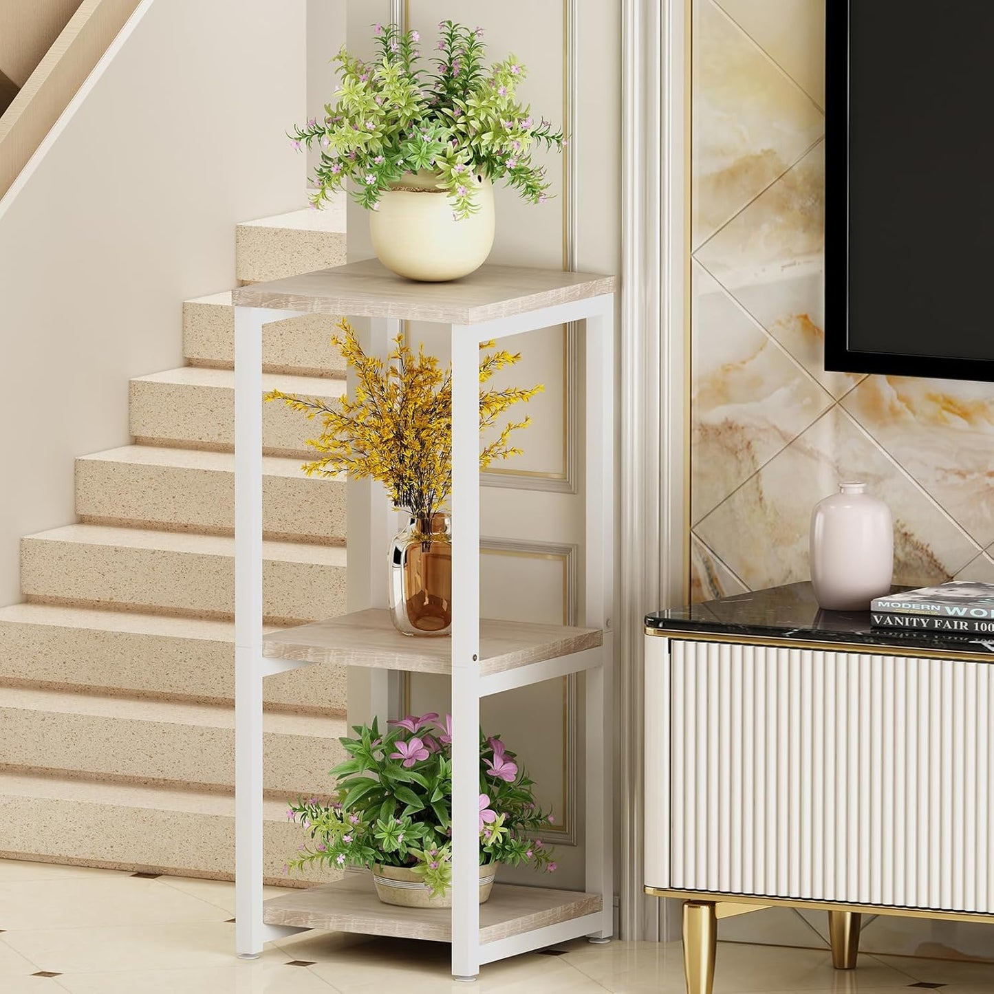 Plant Stand Indoor Corner Tall 2 Tier Metal Modern Flower Storage Plant Shelf Holder for Living Room Balcony Garden,Black (2 Tier-Black Round)