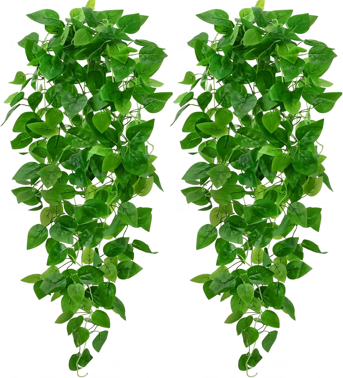 BLEUM CADE Fake Hanging Plants, 2pcs Artificial Pothos Vines Greenery for Wall Home Living Room Office Indoor Outdoor Decor (No Baskets)