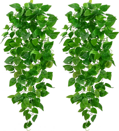 BLEUM CADE Fake Hanging Plants, 2pcs Artificial Pothos Vines Greenery for Wall Home Living Room Office Indoor Outdoor Decor (No Baskets)