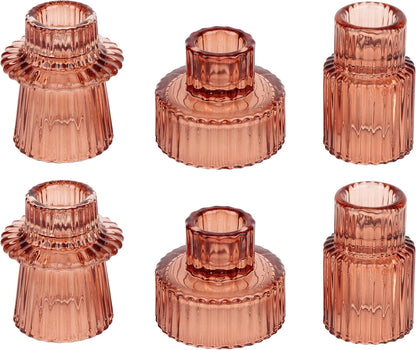 Vixdonos Taper Glass Candlestick Holders Tealight Candle Holders for Table Centerpieces, Wedding Decor and Dinner Party (6 Pcs, Green)