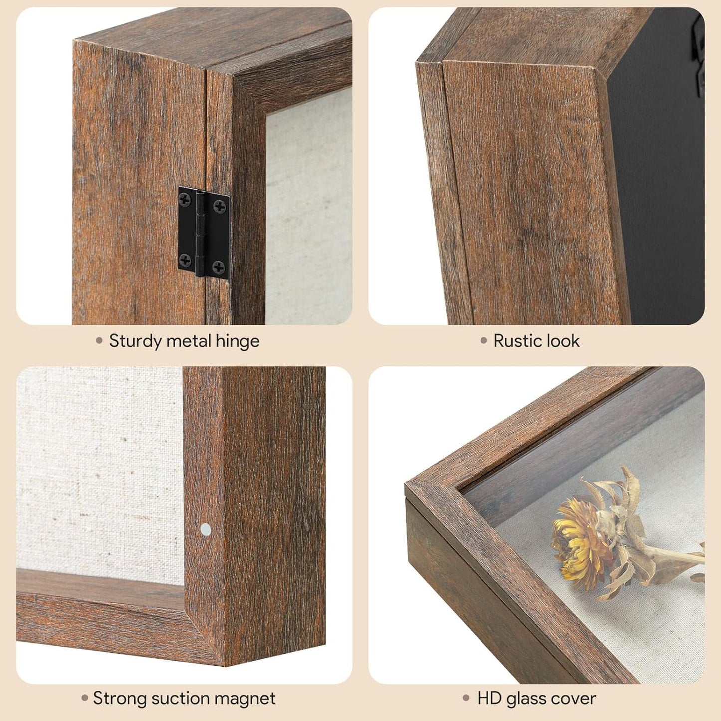 Califortree 8x10 Shadow Box Frame with Linen Back - Sturdy Rustic Memory Display Case of Flower, Pictures, Medals and More, White