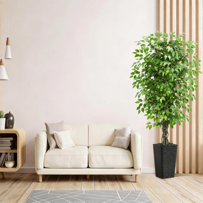 Artificial Ficus Tree 6FT Faux Plants Indoor Tall Fake Plants with White Planter, Green Lifelike Lush Fake Ficus Tree for Home Living Room Bedroom Outdoor Balcony House Office Decor