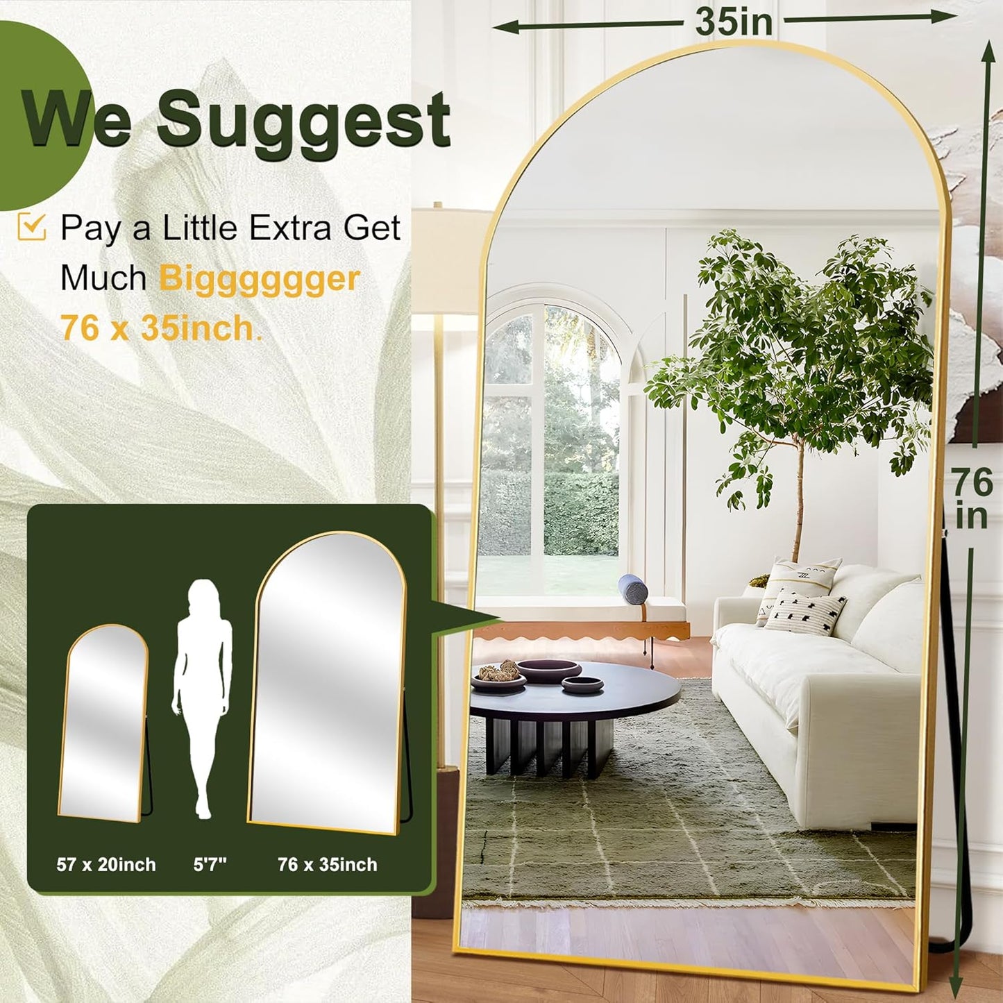 NicBex Full Length Mirror with Stand, 56"x19" Aluminum Alloy Frame Floor Mirror, Black, Shatter-Proof Glass - Free Standing, Leaning Against Wall or Wall-Mounted, for Bedroom Living Room Dressing Room