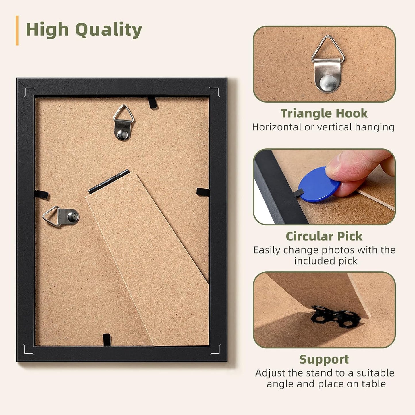 HappyHapi 4x6 Picture Frame Set of 5, Black Frames Display Photo 3.5x5 with Mat or 4x6 without, Gallery Wall Frame Set, Wall or Tabletop Display (Black)