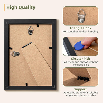 HappyHapi 4x6 Picture Frame Set of 5, Black Frames Display Photo 3.5x5 with Mat or 4x6 without, Gallery Wall Frame Set, Wall or Tabletop Display (Black)