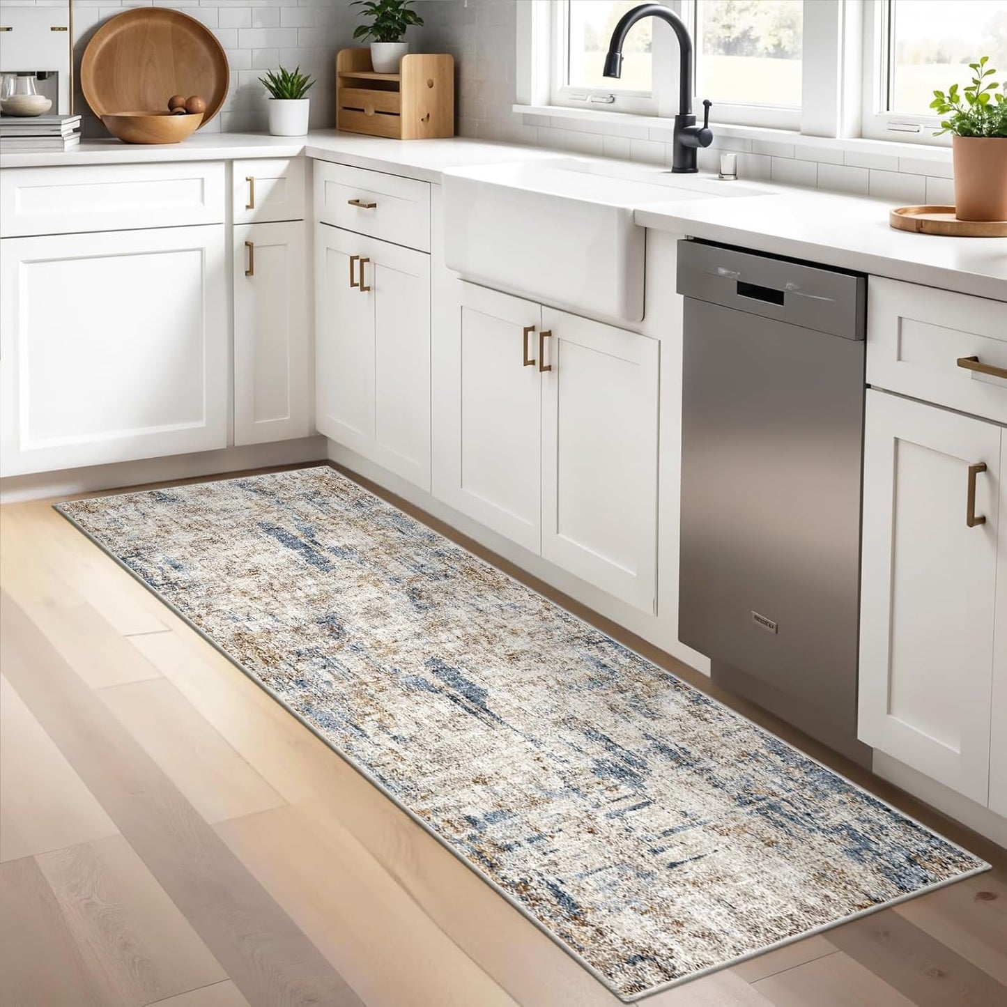 2x3 Washable Non-Slip Area Rug - Soft Low Pile Throw Rug for Kitchen Entryway Bedroom - Modern Indoor Door Mat with Rubber Backing (Beige Grey) - Colors B