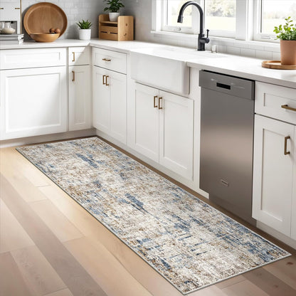 2x3 Washable Non-Slip Area Rug - Soft Low Pile Throw Rug for Kitchen Entryway Bedroom - Modern Indoor Door Mat with Rubber Backing (Beige Grey) - Colors B