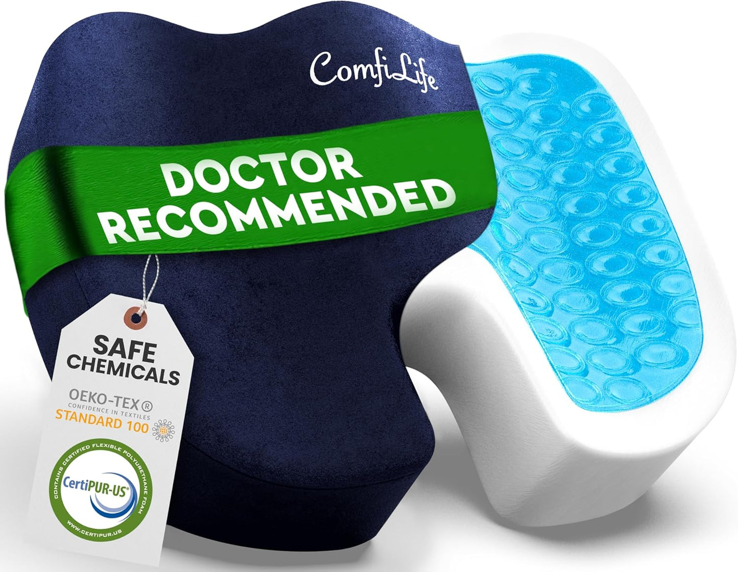 ComfiLife Premium Gel & Memory Foam Seat Cushion – Doctor Recommended Office Chair Cushion, Car Seat Cushion – Chair Cushions for Back & Sciatica Pain Relief – Seat Cushions for Office & Desk (Black)