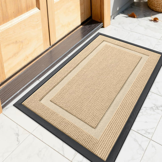 OLANLY Front Door Mat Indoor Outdoor Entrance, Waterproof All-Season, All-Weather Doormat, Sturdy Natural Rubber, Fade Resistant, Low Profile, Easy Clean Patio Porch Entryway Mat, 29.5x17, Black - Colors B