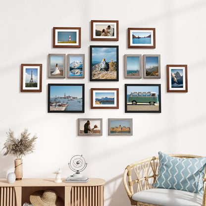 Vittanly 15 Pack Picture Frames Collage Wall Decor for Mounting or Tabletop Display, Gallery Frame Set for Family, Multi Sizes Including 3pcs 8x10, 6pcs 5x7, 6pcs 4x6, Black
