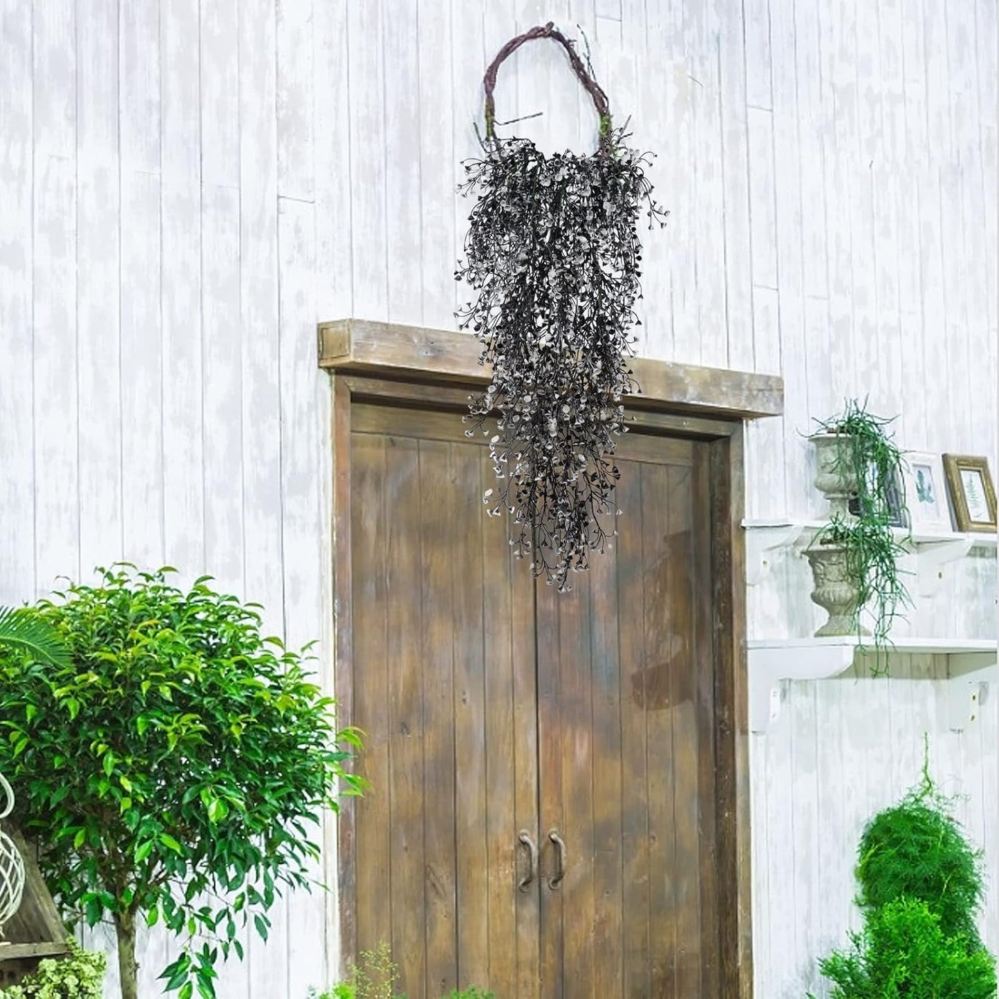 RECUTMS Fake Hanging Plants Artificial Ferns for Outdoor Hanging Faux Plants Vine Ivy Faux Fern Hanging Vines Wall Plants for Home Garden Party Wedding Decor (White 4P)
