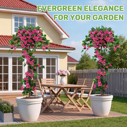 2Pack 4FT Artificial Bougainvillea Topiary Trees for Outdoor, Fake Silk Flowers Plants Bushes with Ground Spike, Faux UV Resistant Shurbs Trees for Outside,Front Porch,Patio,Balcony Decor