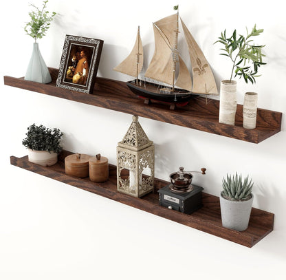 Axeman Oak Picture Ledge Shelf, 48 Inch Floating Shelves Set of 2, Solid Oak Wood Wall Shelves with Lip, Wall Decor Storage for Bedroom Living Room Bathroom Kitchen Nursery Photo Picture, Natural Oak