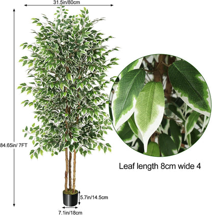 GTIDEA 6ft Artificial Tree Ficus, Tall Faux Trees Indoor with Natural Trunk and Fake Silk Tree Fake Plants for Home Spring Decor Living Room Outdoor Balcony House Office (Included Dried Moss)