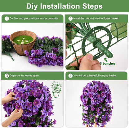 INQCMY Artificial Fake Hanging Plants Flowers Basket for Spring Summer Outdoor Outside Decoration,Faux Silk Begonia Flower in Planter Look Real UV Resistant for Home Porch Patio Balcony Yard Decor