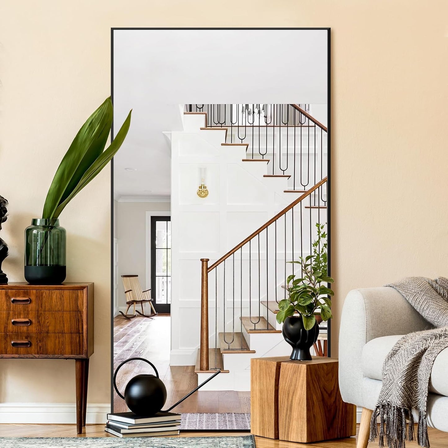 NicBex Full Length Mirror with Stand, 56"x19" Aluminum Alloy Frame Floor Mirror, Black, Shatter-Proof Glass - Free Standing, Leaning Against Wall or Wall-Mounted, for Bedroom Living Room Dressing Room