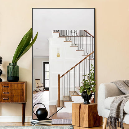 NicBex Full Length Mirror with Stand, 56"x19" Aluminum Alloy Frame Floor Mirror, Black, Shatter-Proof Glass - Free Standing, Leaning Against Wall or Wall-Mounted, for Bedroom Living Room Dressing Room