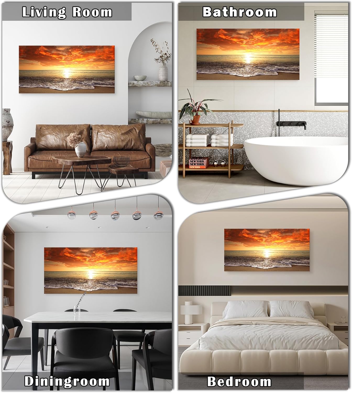 Baisuart S02250 Canvas Prints Wall Art Beach Sunset Ocean Waves Nature Pictures Stretched Canvas Wooden Framed for living Room Bedroom and Office