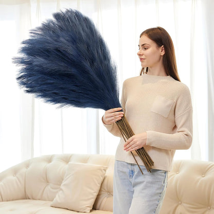 10 Pcs 39''/3.2FT Faux Pampas Grass Decor, Large Tall Fluffy Artificial Fake Flower, Bedroom Decor Boho Decor Pompas Floral for Vase Filler Farmhouse Home Wedding Decor (Blue)