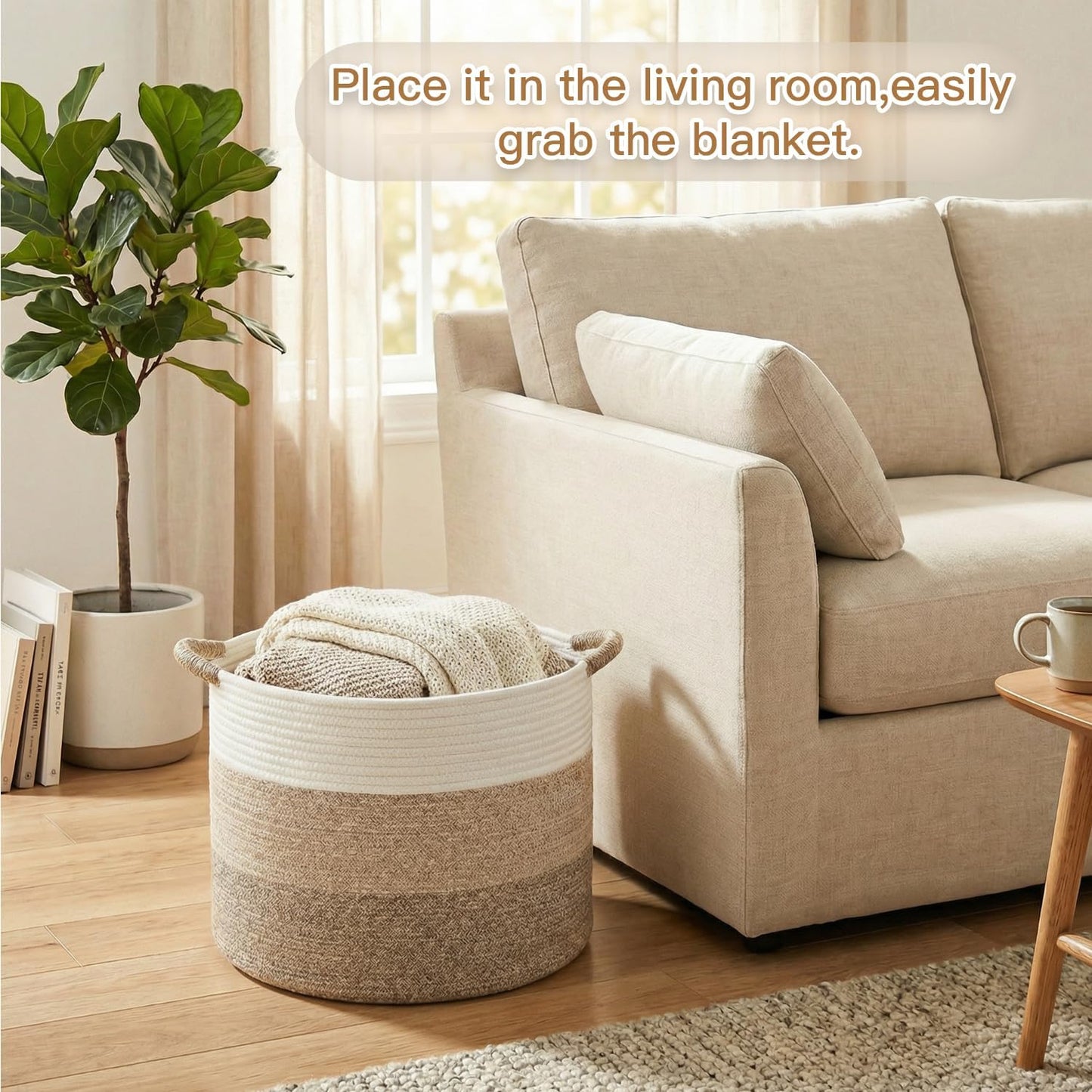 Artfeel 70L Large Cotton Rope Basket, Decorative Woven Blanket Storage for Living Room, Boho Toy Storage & Toy Box for Kids, Versatile Laundry Basket & Nursery Hamper for Blankets(Brown)