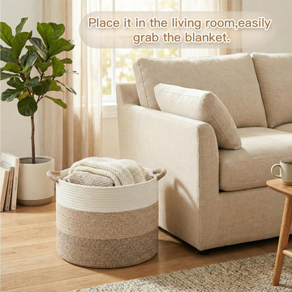 Artfeel 70L Large Cotton Rope Basket, Decorative Woven Blanket Storage for Living Room, Boho Toy Storage & Toy Box for Kids, Versatile Laundry Basket & Nursery Hamper for Blankets(Brown)