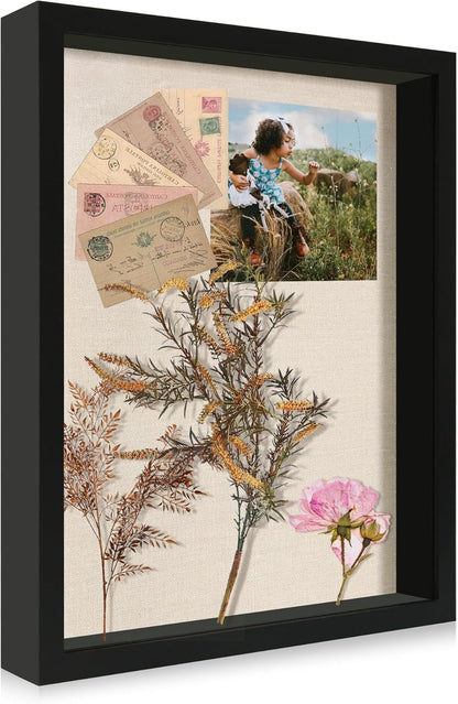 12x16 Large Shadow Box Picture Frame Display Case with Soft Linen Back, White Wooden Memory Shadow Box Frame with Tempered Glass Cover for Wall Display