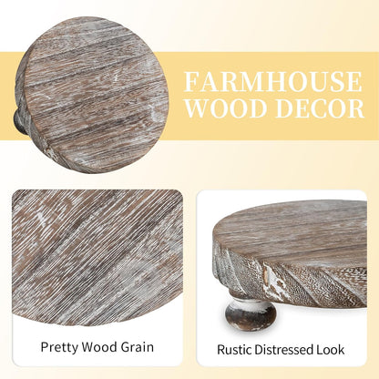 Romadedi Farmhouse Wood Riser for Display- 2 pcs Rustic Decor Mini Wooden Pedestal Decorative Round Tray for Home Table Bathroom Counter Shelf Kitchen, Brown