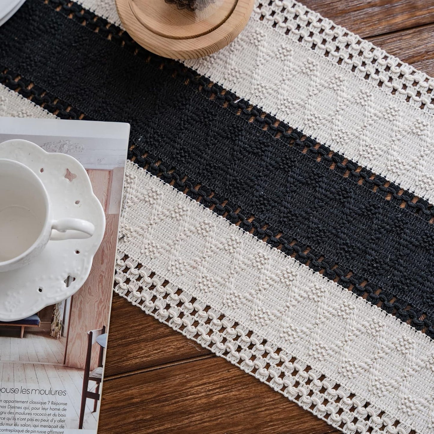 Macrame Table Runner Cream Beige Boho Table Runners with Tassels Hand Woven Cotton Table Runner Rustic Farmhouse Table Runners for Bohemian Kitchen Dining Table(12x71in)