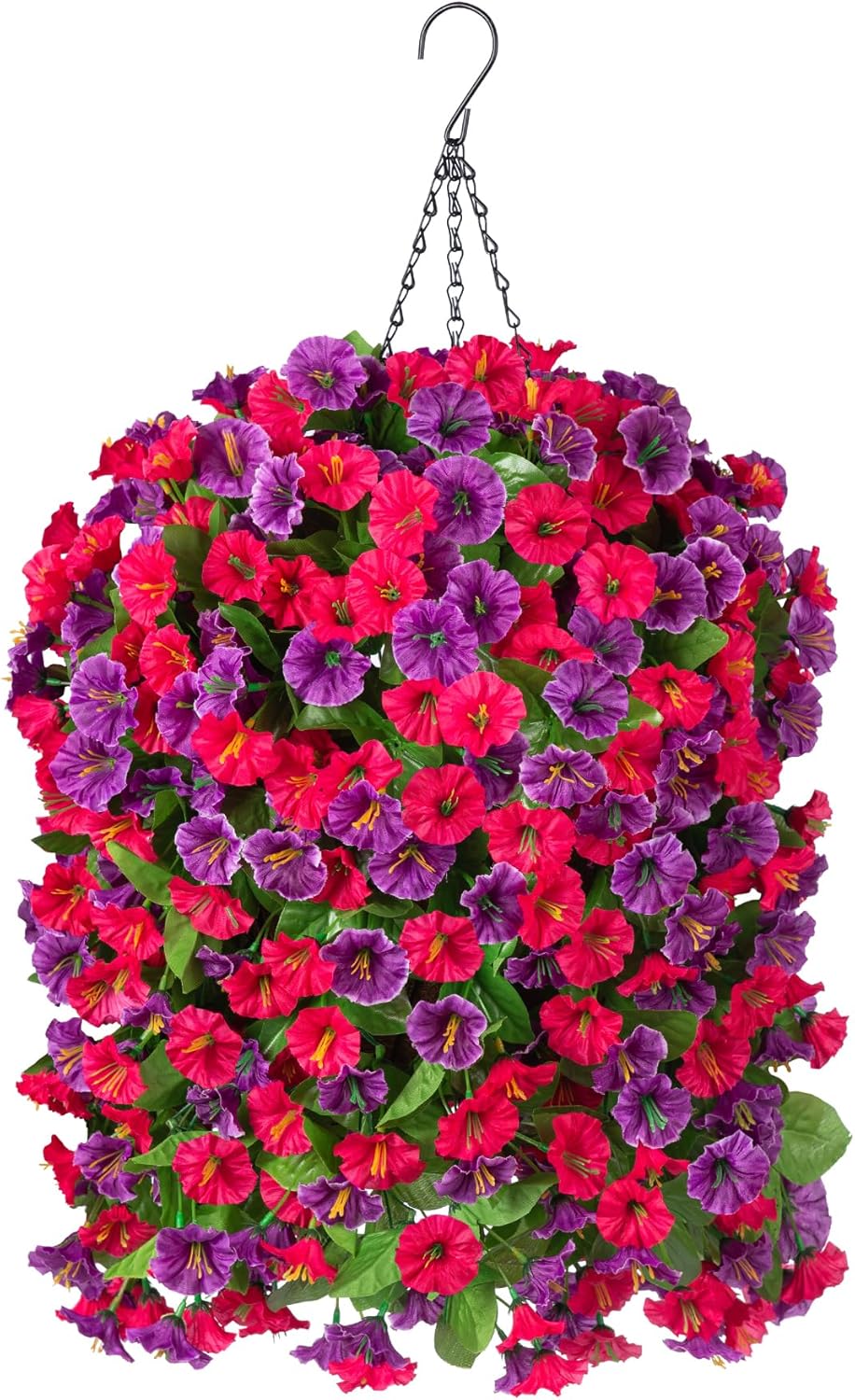 INXUGAO Artificial Flowers with Hanging Basket, Outdoor Faux Plants Silk Morning Glory Vines, Fake Green Arrangement for Garden Patio Spring Summer Decor(4pcs,Darkorchid)