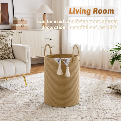 Artfeel Laundry Basket,Woven Cotton Rope Laundry Hamper,60L for Decor Storage of Dirty Clothes,Toys and Blankets in Bathroom,Baby Room and Living Room
