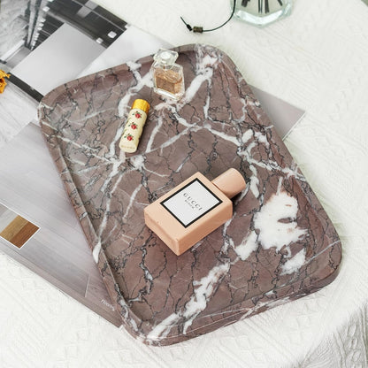 Koville Romano Travertine Tray, 12"x8" Natural Stone Vanity Tray for Countertop Bathroom Kitchen Dresser, Decorative Marble Catchall Trays for Perfume Jewelry, Rectangular Serving Tray(Beige)