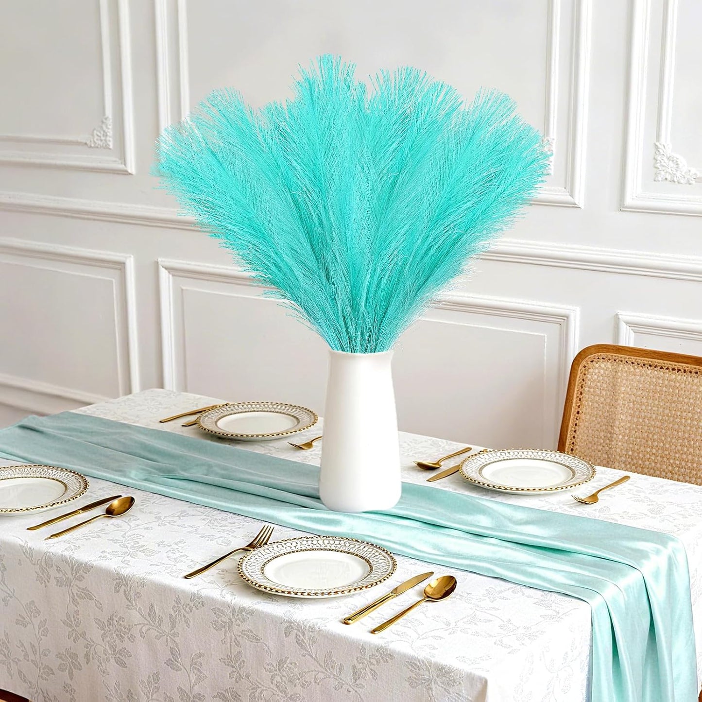 obbsie 50pcs Pink Faux Pampas Grass Decor, 21.6" Short Artificial Floral Branches Vase Filler Flower Arrangement for Home Wedding Boho Outdoor Decor