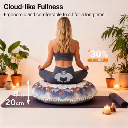 Meditation Cushion Set of 2, 32 Inch Extra Thick Memory Foam Round Floor Pillow with Removable Washable Cover, Bohemian Mandala Yoga Cushion for Adults - Ideal Holiday Decor, Brown