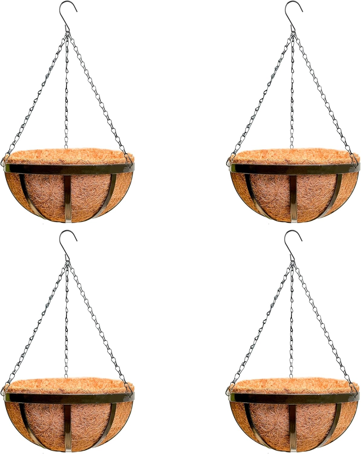 LaLaGreen Outdoor Hanging Baskets for Plants (12 Inch, 6 Pack) Medium Hanging Planter with Coco Liner, Flat Iron Metal Round Plant Flower Pots for Deck Patio Porch Garden Balcony Outside Decoration