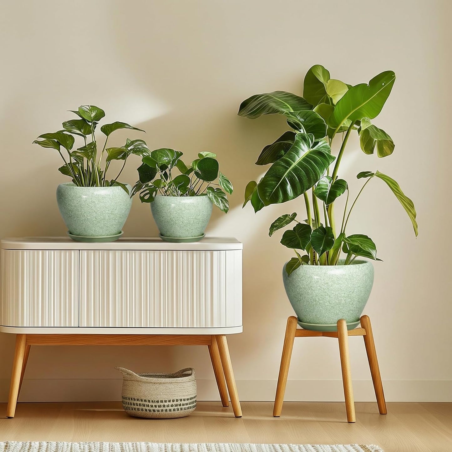 6 Inch Plant Pot - Ceramic Pots for Plants with Drainage Hole and Saucer, Round Succulent Planter Indoor Outdoor, Modern Flower Pot for Snake Plants, Home Decor, Gifts for Plant Lover, Blue