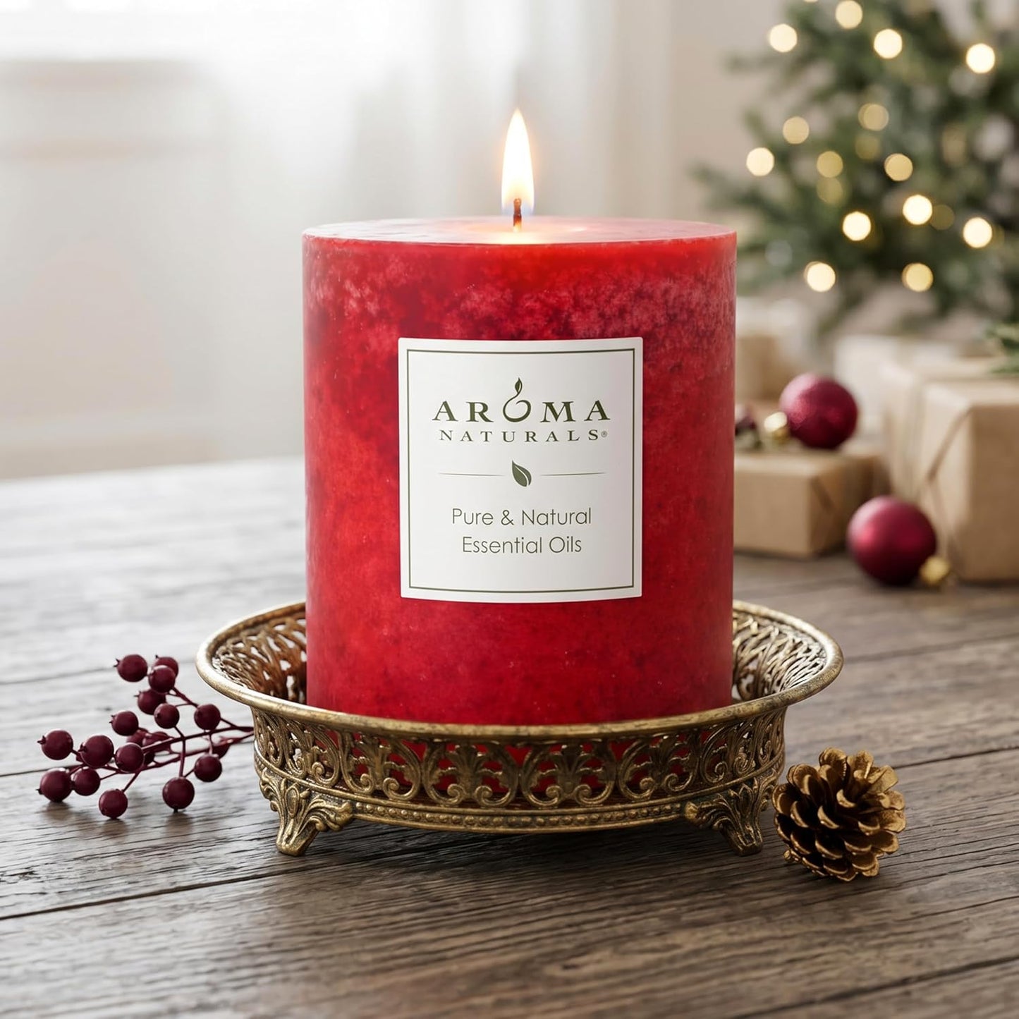 Aroma Naturals Essential Oil Orange and Lemongrass Scented Pillar Candle, Ambiance, 2.5 inch x 4 inch, Yellow